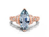 Rose gold Marquise Cut Aquamarine Solitaire Ring with Filigree Band and Four-Prong Setting_24