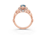 Rose gold Marquise Cut Aquamarine Solitaire Ring with Filigree Band and Four-Prong Setting_27