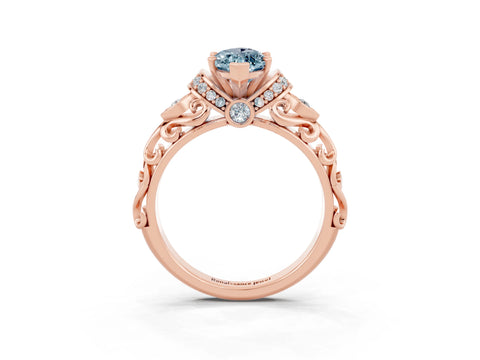 Rose gold Marquise Cut Aquamarine Solitaire Ring with Filigree Band and Four-Prong Setting_27