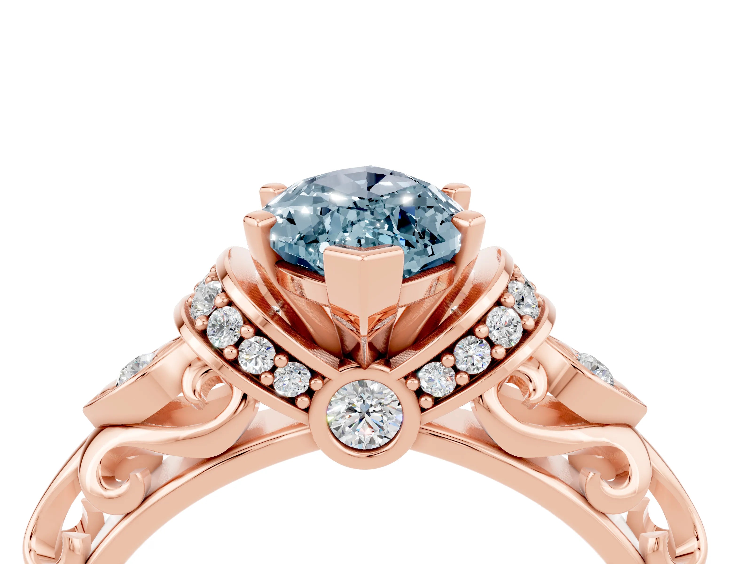 Rose gold Marquise Cut Aquamarine Solitaire Ring with Filigree Band and Four-Prong Setting_28