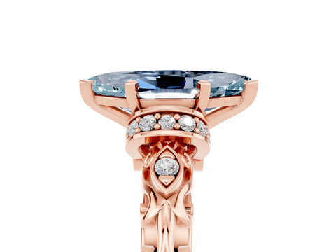 Rose gold Marquise Cut Aquamarine Solitaire Ring with Filigree Band and Four-Prong Setting_29