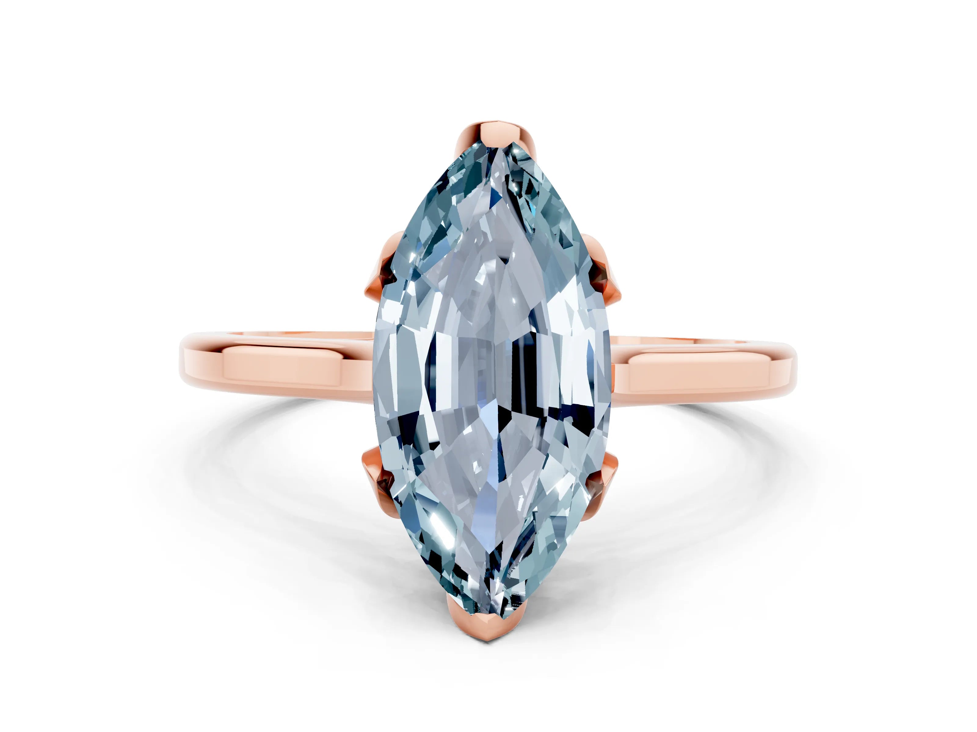 Rose gold Marquise Cut Aquamarine Solitaire Ring with Flower Prong Setting and Classic Band_12