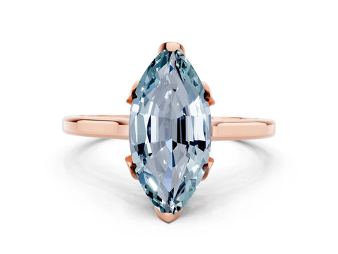 Rose gold Marquise Cut Aquamarine Solitaire Ring with Flower Prong Setting and Classic Band_12