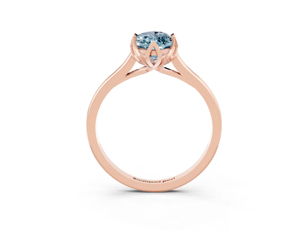 Rose gold Marquise Cut Aquamarine Solitaire Ring with Flower Prong Setting and Classic Band