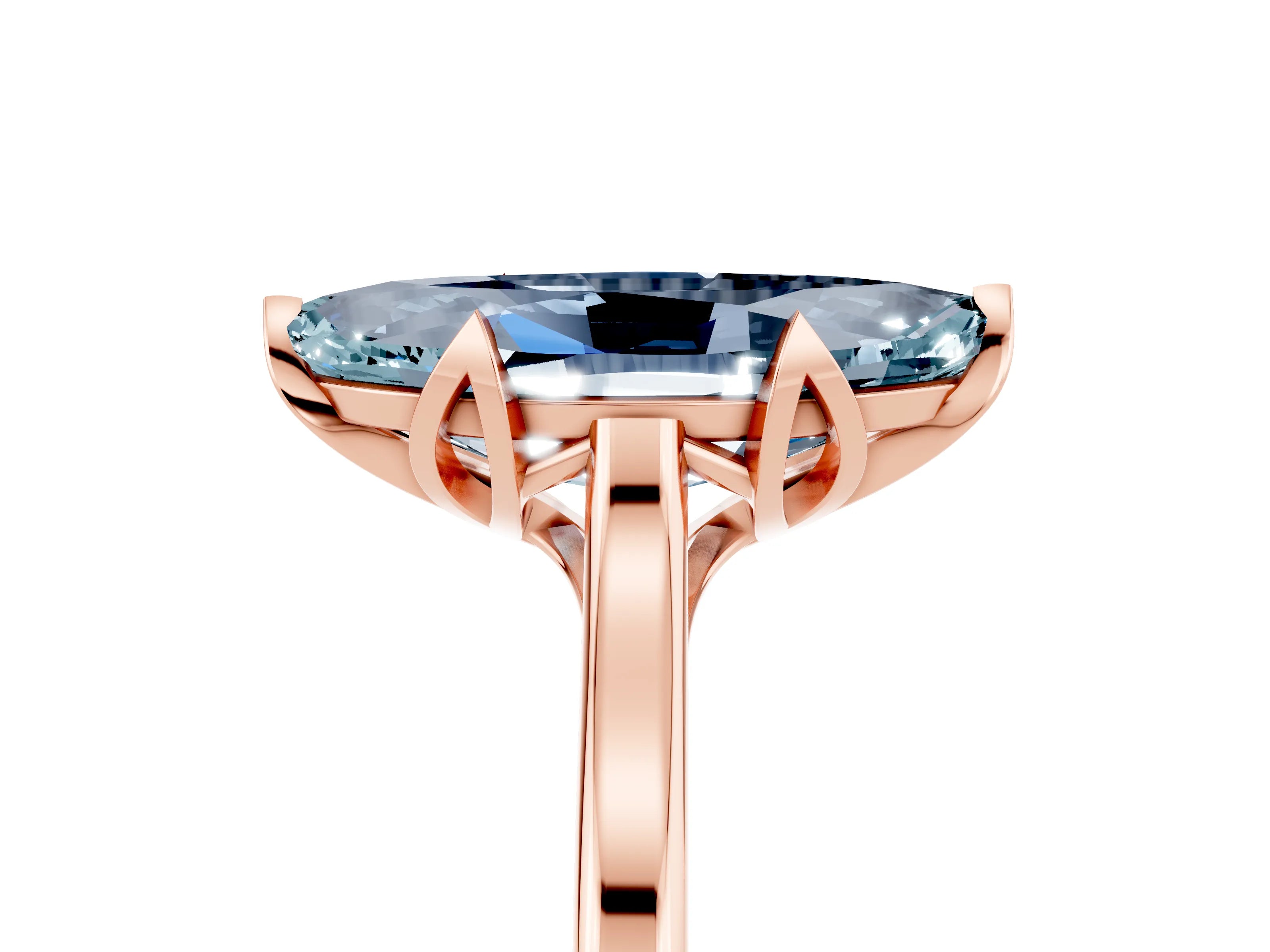 Rose gold Marquise Cut Aquamarine Solitaire Ring with Flower Prong Setting and Classic Band_17
