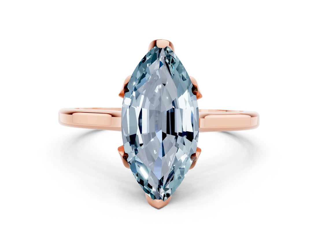 Rose gold Marquise Cut Aquamarine Solitaire Ring with Flower Prong Setting and Classic Band_37