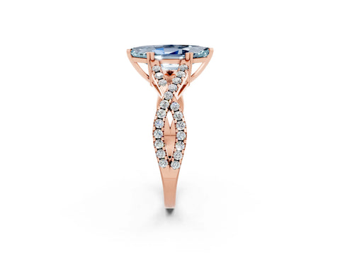 Rose gold Marquise Cut Aquamarine Solitaire Ring with Four-Prong Setting and Twisted Pavé Band_2