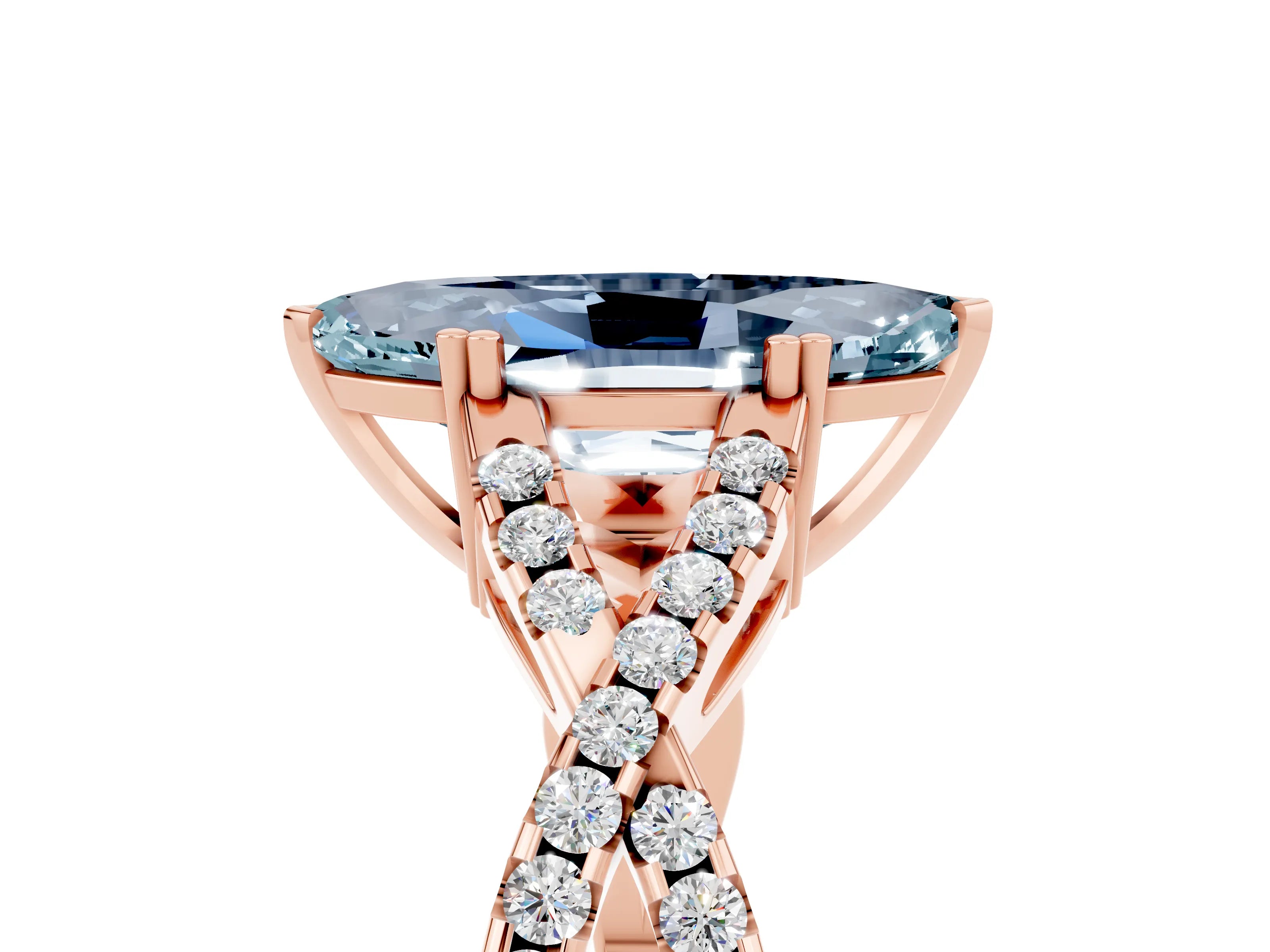 Rose gold Marquise Cut Aquamarine Solitaire Ring with Four-Prong Setting and Twisted Pavé Band_5