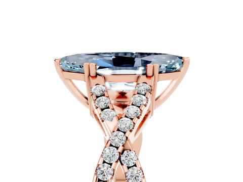 Rose gold Marquise Cut Aquamarine Solitaire Ring with Four-Prong Setting and Twisted Pavé Band_5