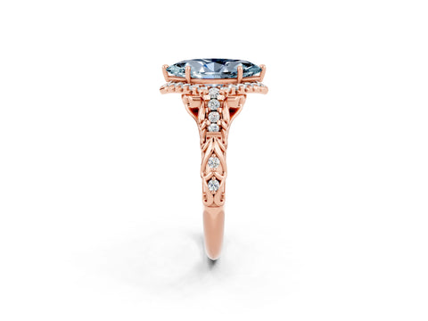 Rose gold Marquise Cut Aquamarine Solitaire Ring with Hidden Halo and Pavé Band_14