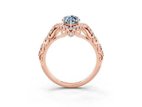 Rose gold Marquise Cut Aquamarine Solitaire Ring with Hidden Halo and Pavé Band_15