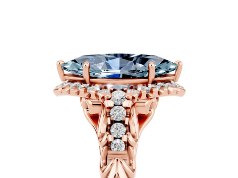 Rose gold Marquise Cut Aquamarine Solitaire Ring with Hidden Halo and Pavé Band_17