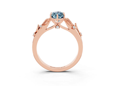 Rose gold Marquise Cut Aquamarine Solitaire Ring with Leaf Motif Band and Four-Prong Setting_3