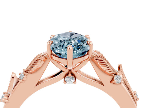 Rose gold Marquise Cut Aquamarine Solitaire Ring with Leaf Motif Band and Four-Prong Setting_4