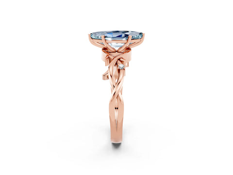 Rose gold Marquise Cut Aquamarine Solitaire Ring with Milgrain Pavé Band and Four-Prong Setting_14