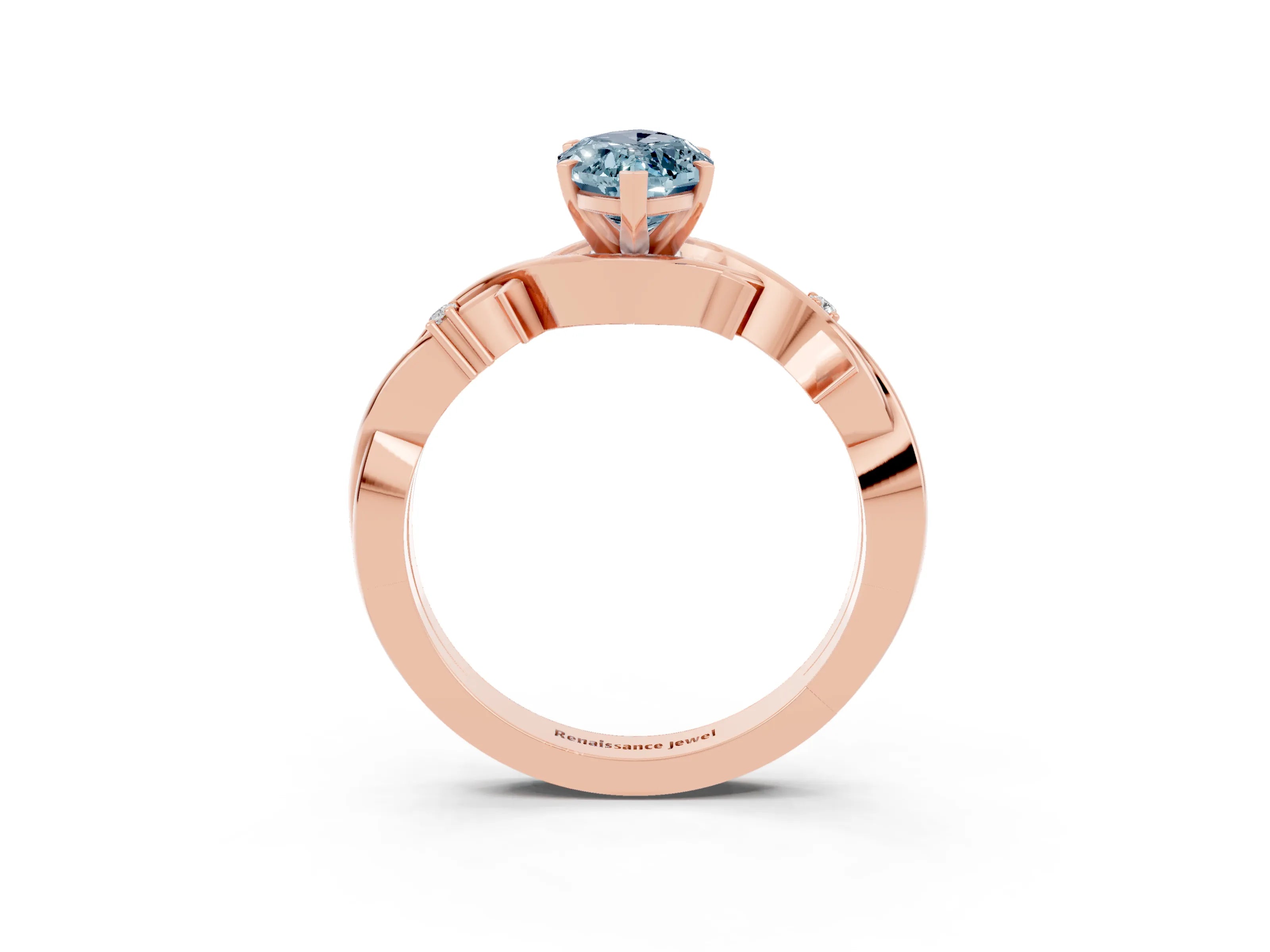 Rose gold Marquise Cut Aquamarine Solitaire Ring with Milgrain Pavé Band and Four-Prong Setting_15