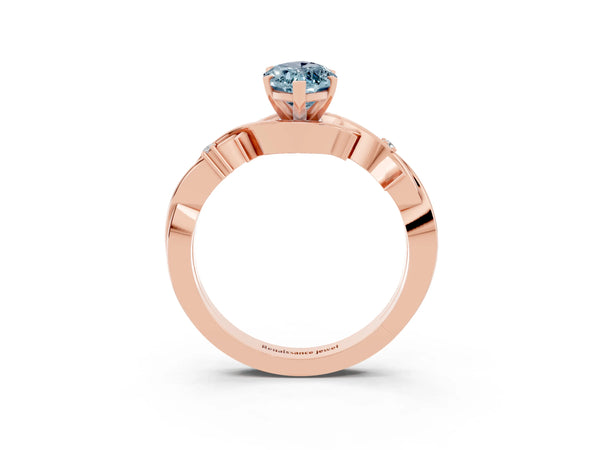 Rose gold Marquise Cut Aquamarine Solitaire Ring with Milgrain Pavé Band and Four-Prong Setting