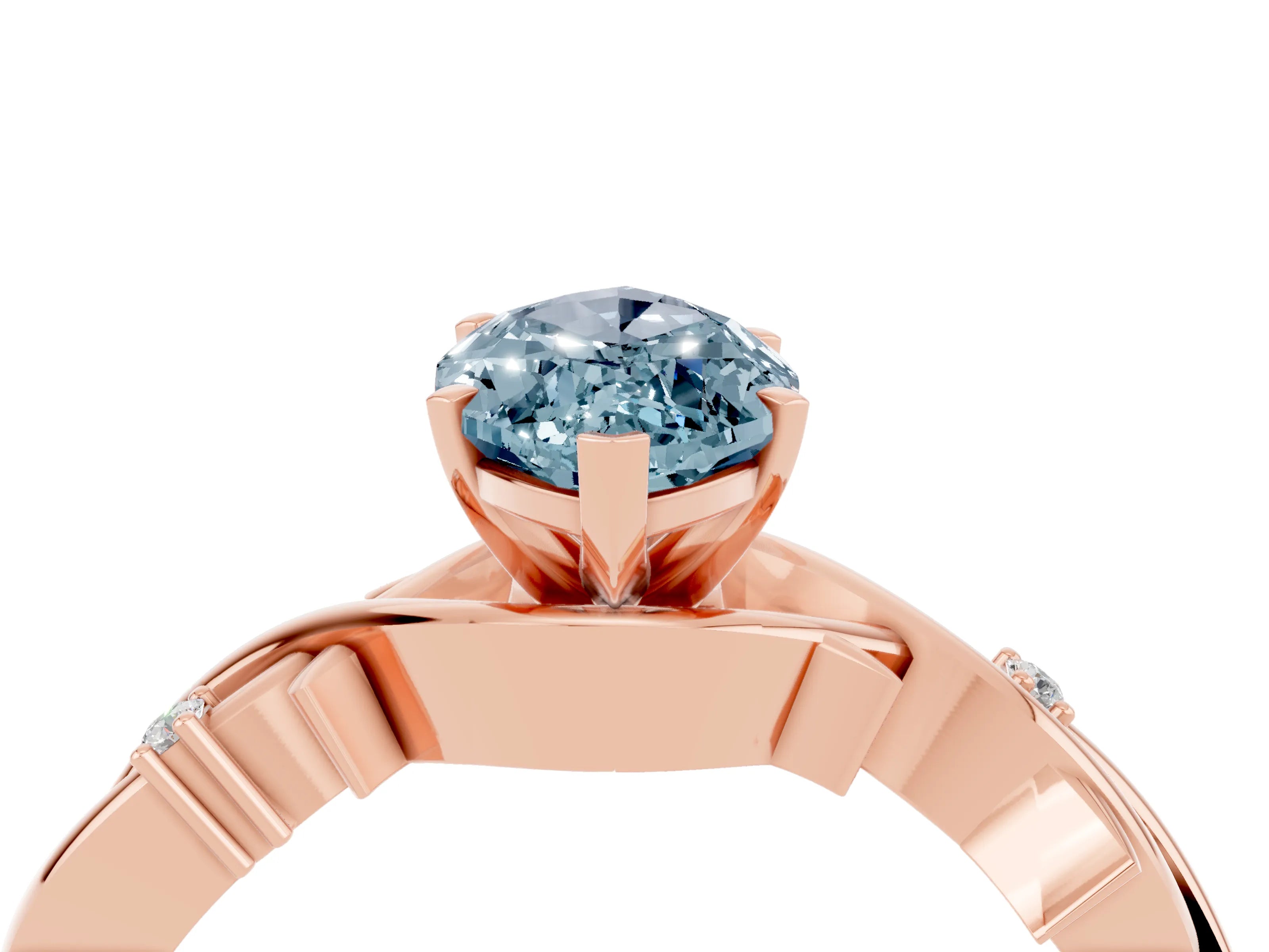 Rose gold Marquise Cut Aquamarine Solitaire Ring with Milgrain Pavé Band and Four-Prong Setting_16