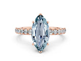 Rose gold Marquise Cut Aquamarine Solitaire Ring with Pavé Accents and Four-Prong Setting