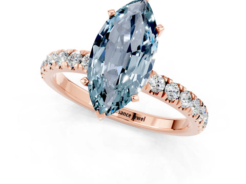 Rose gold Marquise Cut Aquamarine Solitaire Ring with Pavé Accents and Four-Prong Setting_1