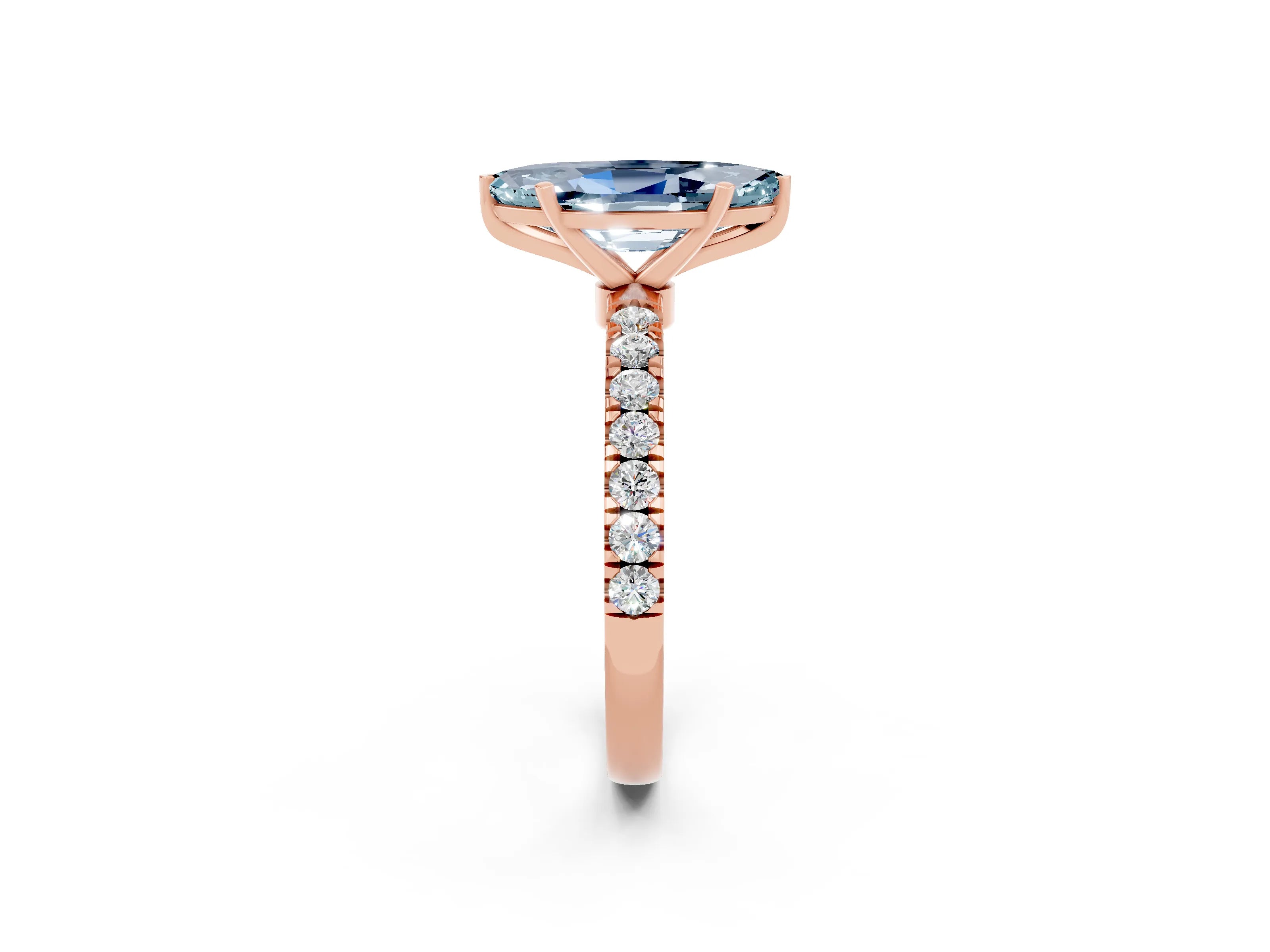 Rose gold Marquise Cut Aquamarine Solitaire Ring with Pavé Accents and Four-Prong Setting_2