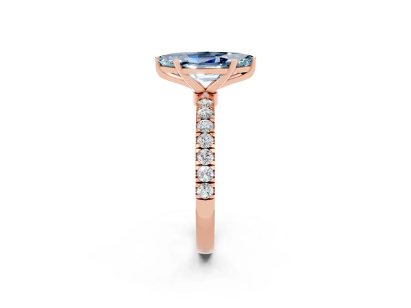 Rose gold Marquise Cut Aquamarine Solitaire Ring with Pavé Accents and Four-Prong Setting