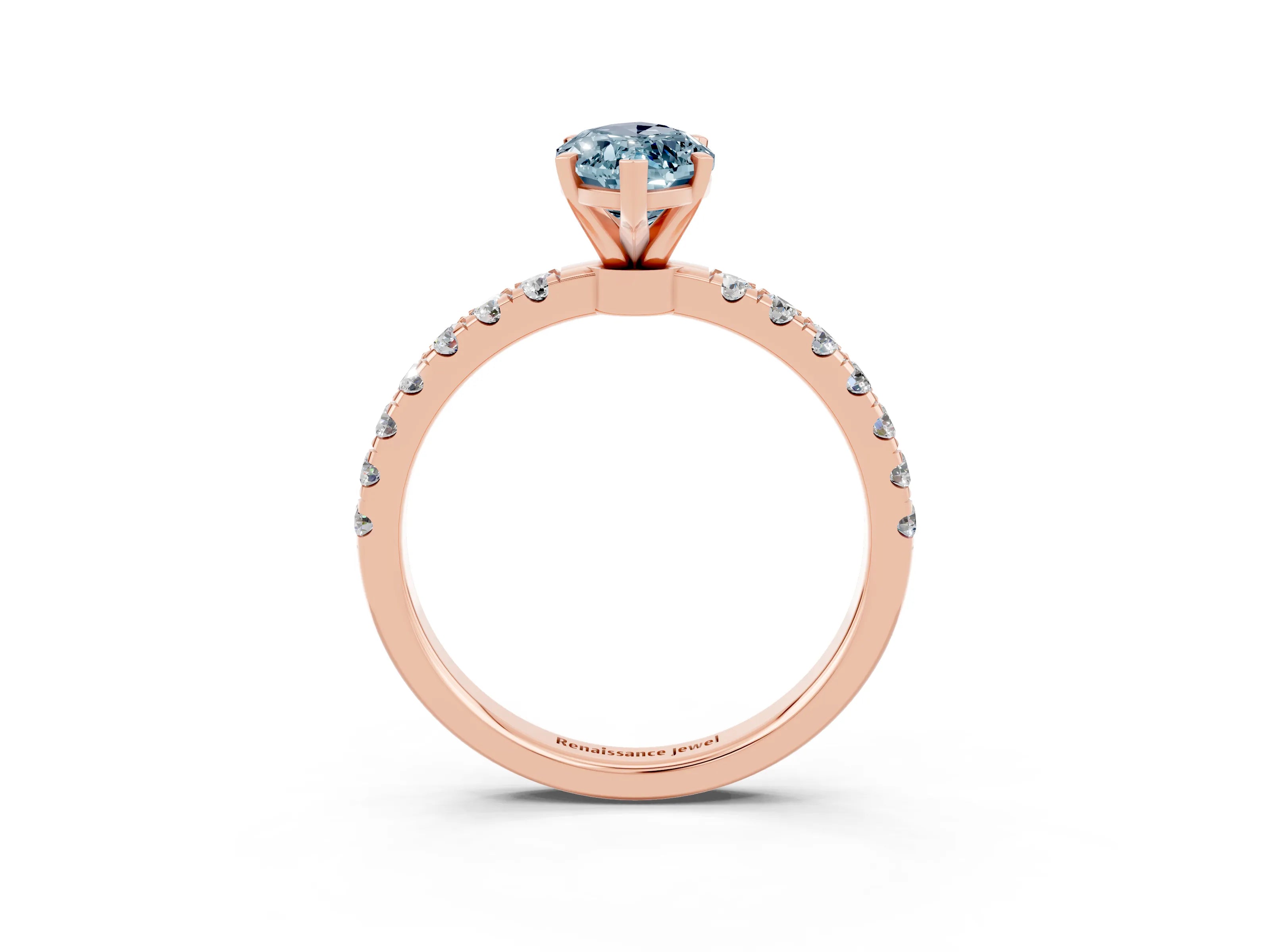 Rose gold Marquise Cut Aquamarine Solitaire Ring with Pavé Accents and Four-Prong Setting_3
