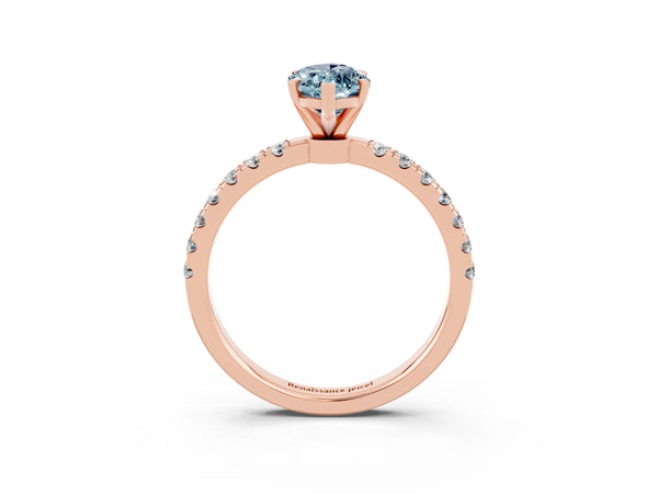 Rose gold Marquise Cut Aquamarine Solitaire Ring with Pavé Accents and Four-Prong Setting