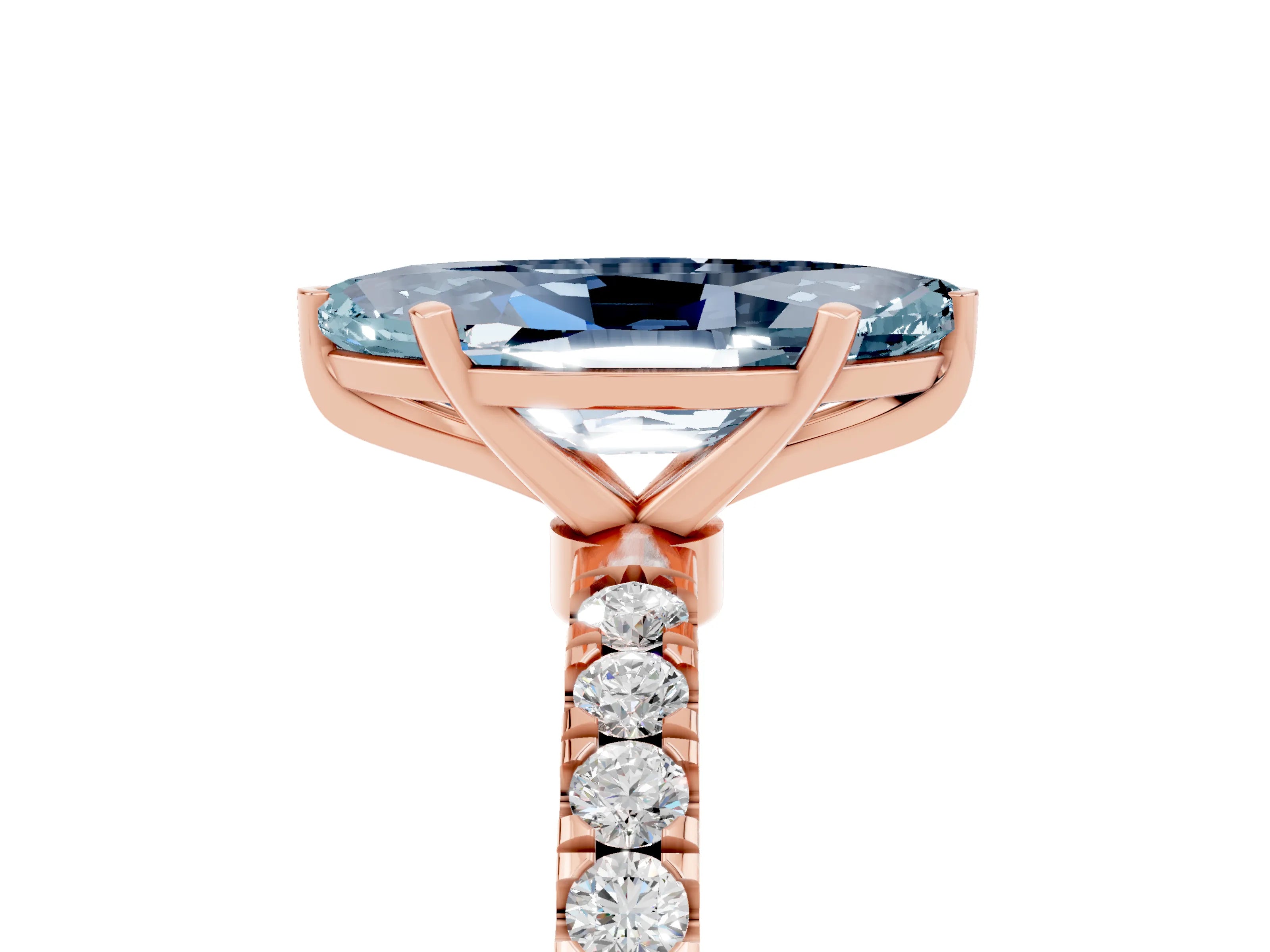 Rose gold Marquise Cut Aquamarine Solitaire Ring with Pavé Accents and Four-Prong Setting_5