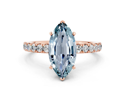 Rose gold Marquise Cut Aquamarine Solitaire Ring with Pavé Accents and Four-Prong Setting