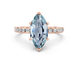 Rose gold Marquise Cut Aquamarine Solitaire Ring with Pavé Band and Four-Prong Setting_24