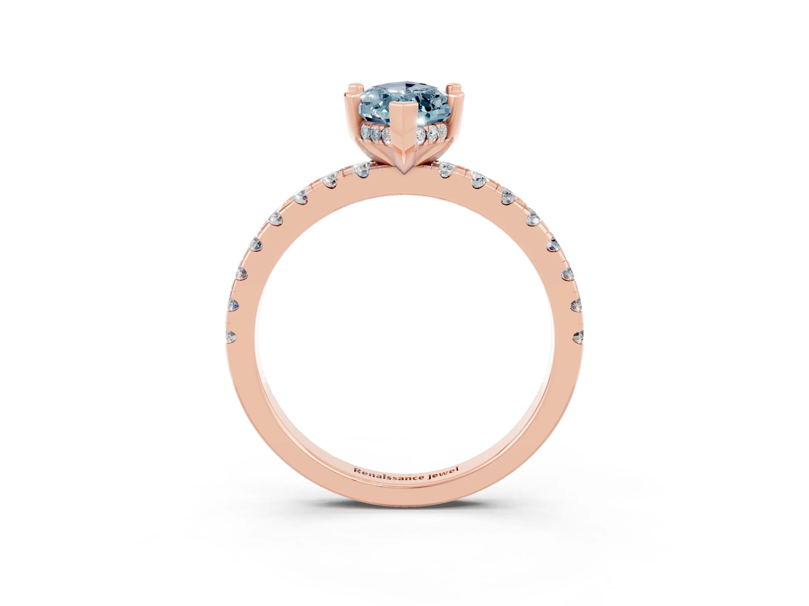 Rose gold Marquise Cut Aquamarine Solitaire Ring with Pavé Band and Four-Prong Setting_27