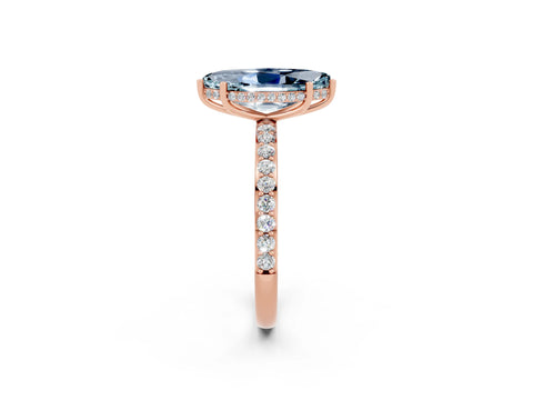 Rose gold Marquise Cut Aquamarine Solitaire Ring with Pavé Band and Hidden Halo_14