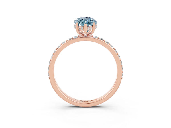 Rose gold Marquise Cut Aquamarine Solitaire Ring with Pavé Band and Hidden Halo