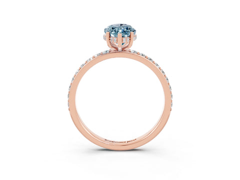 Rose gold Marquise Cut Aquamarine Solitaire Ring with Pavé Band and Hidden Halo_15