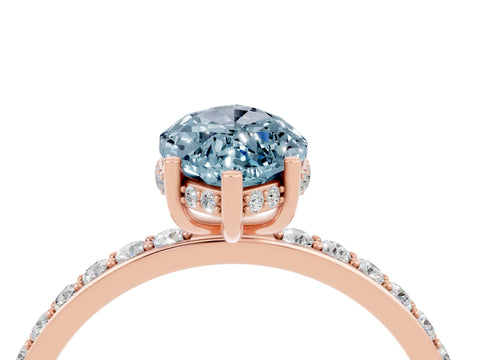 Rose gold Marquise Cut Aquamarine Solitaire Ring with Pavé Band and Hidden Halo_16