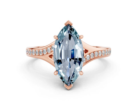 Rose gold Marquise Cut Aquamarine Solitaire Ring with Pavé Band and Prong Setting_12