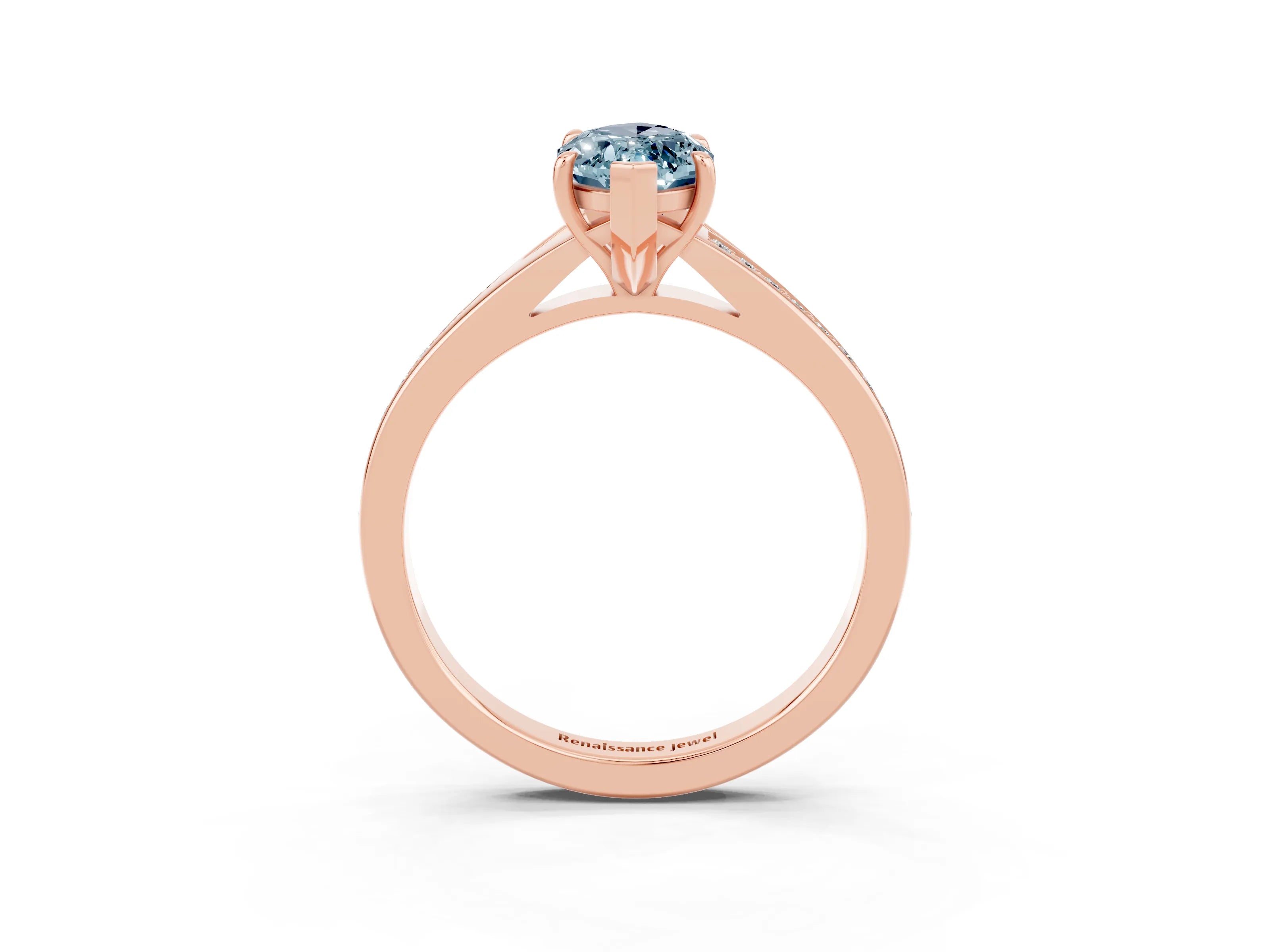 Rose gold Marquise Cut Aquamarine Solitaire Ring with Pavé Band and Prong Setting_15