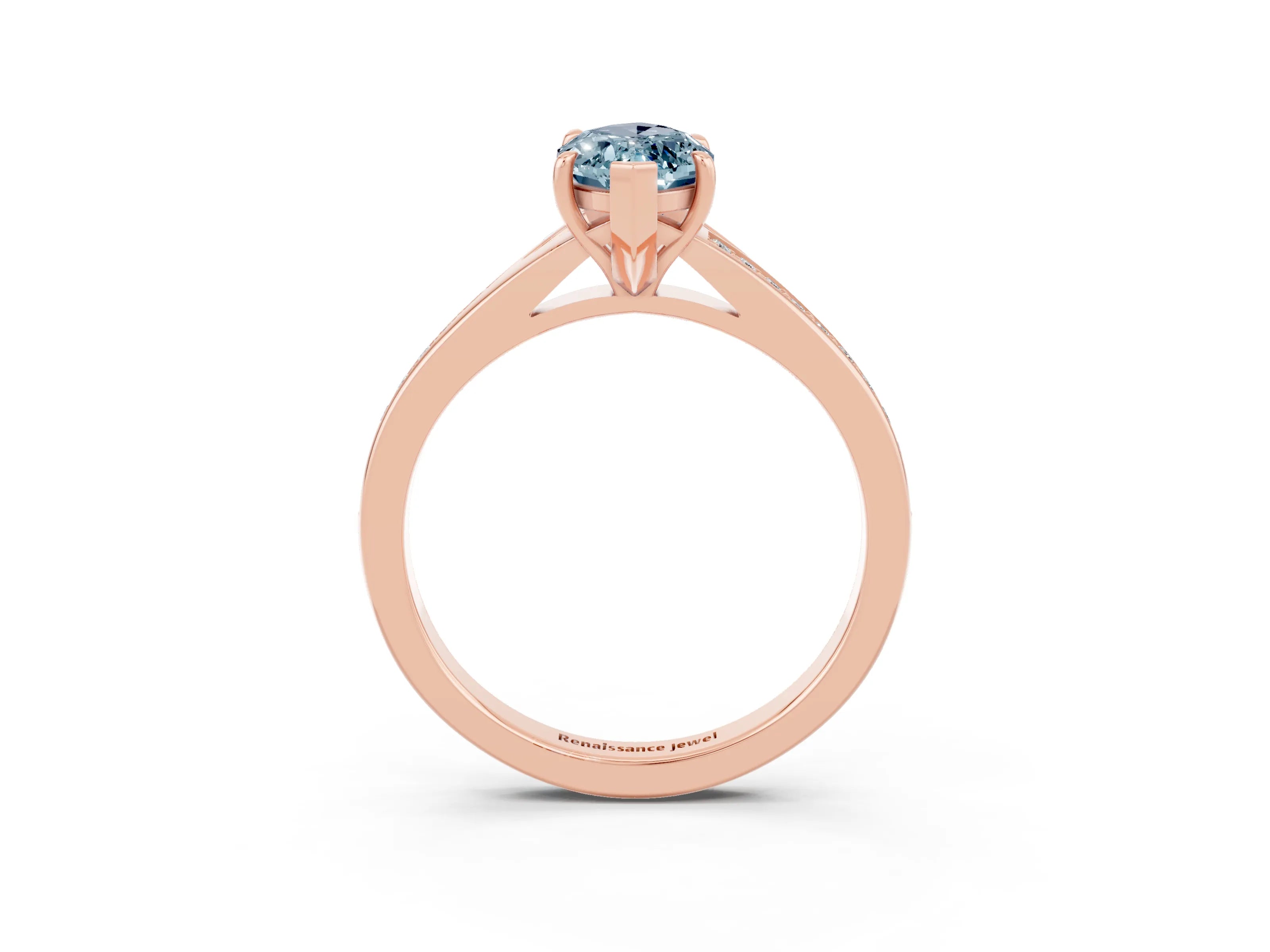 Rose gold Marquise Cut Aquamarine Solitaire Ring with Pavé Band and Prong Setting_3