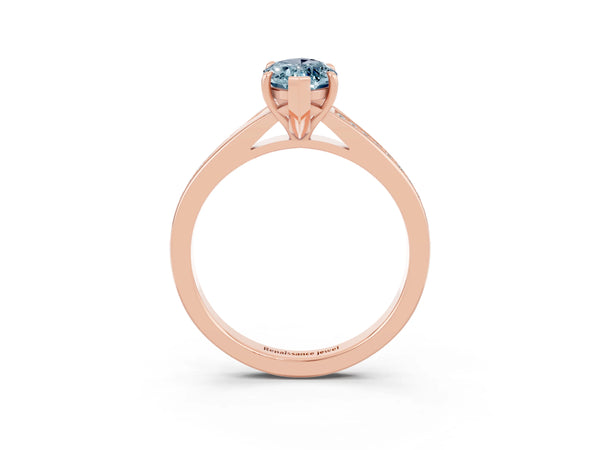 Rose gold Marquise Cut Aquamarine Solitaire Ring with Pavé Band and Prong Setting