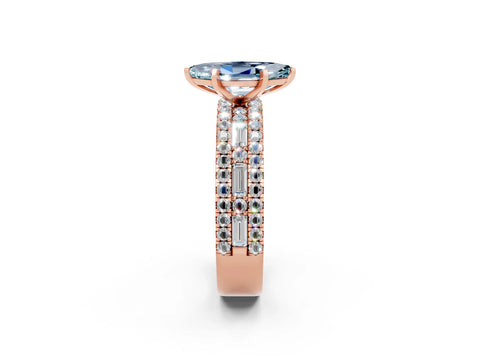 Rose gold Marquise Cut Aquamarine Solitaire Ring with Pavé and Channel Set Band_2
