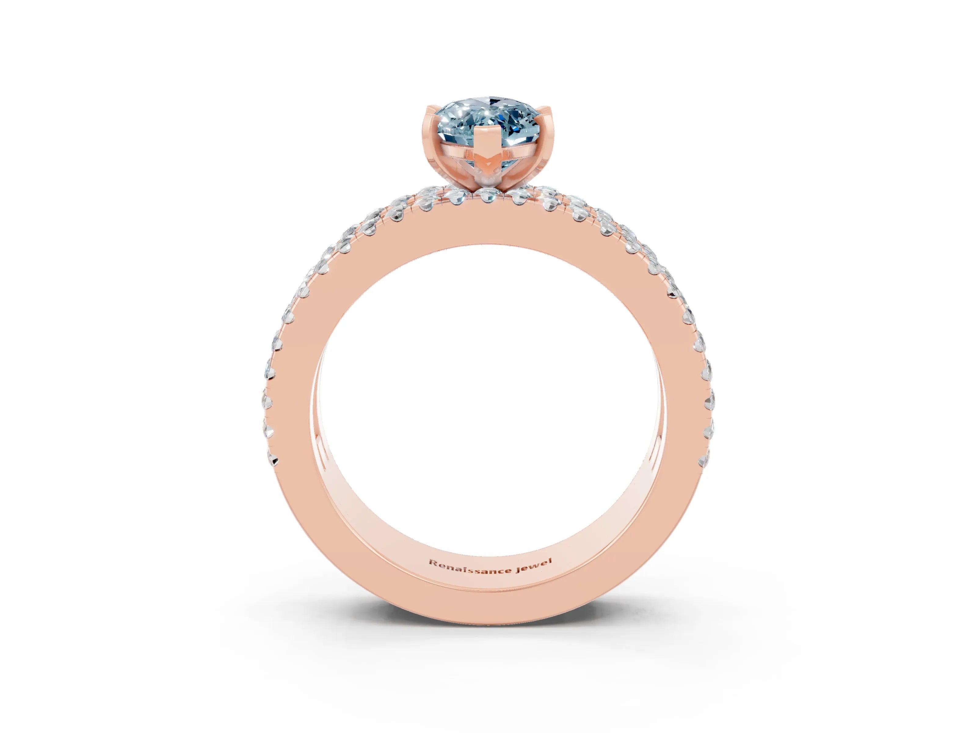 Rose gold Marquise Cut Aquamarine Solitaire Ring with Pavé and Channel Set Band_3