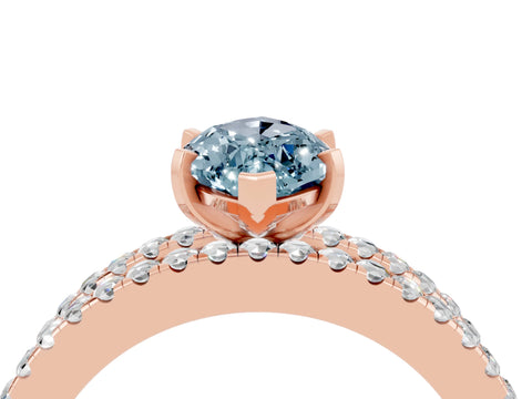 Rose gold Marquise Cut Aquamarine Solitaire Ring with Pavé and Channel Set Band_4