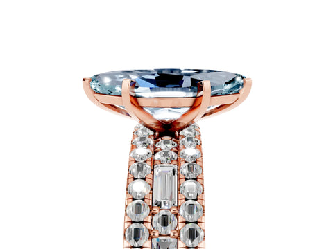Rose gold Marquise Cut Aquamarine Solitaire Ring with Pavé and Channel Set Band_5