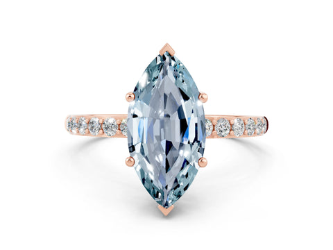 Rose gold Marquise Cut Aquamarine Solitaire Ring with Pave Band and Four Prong Setting_31