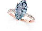 Rose gold Marquise Cut Aquamarine Solitaire Ring with Pave Band and Four Prong Setting_32