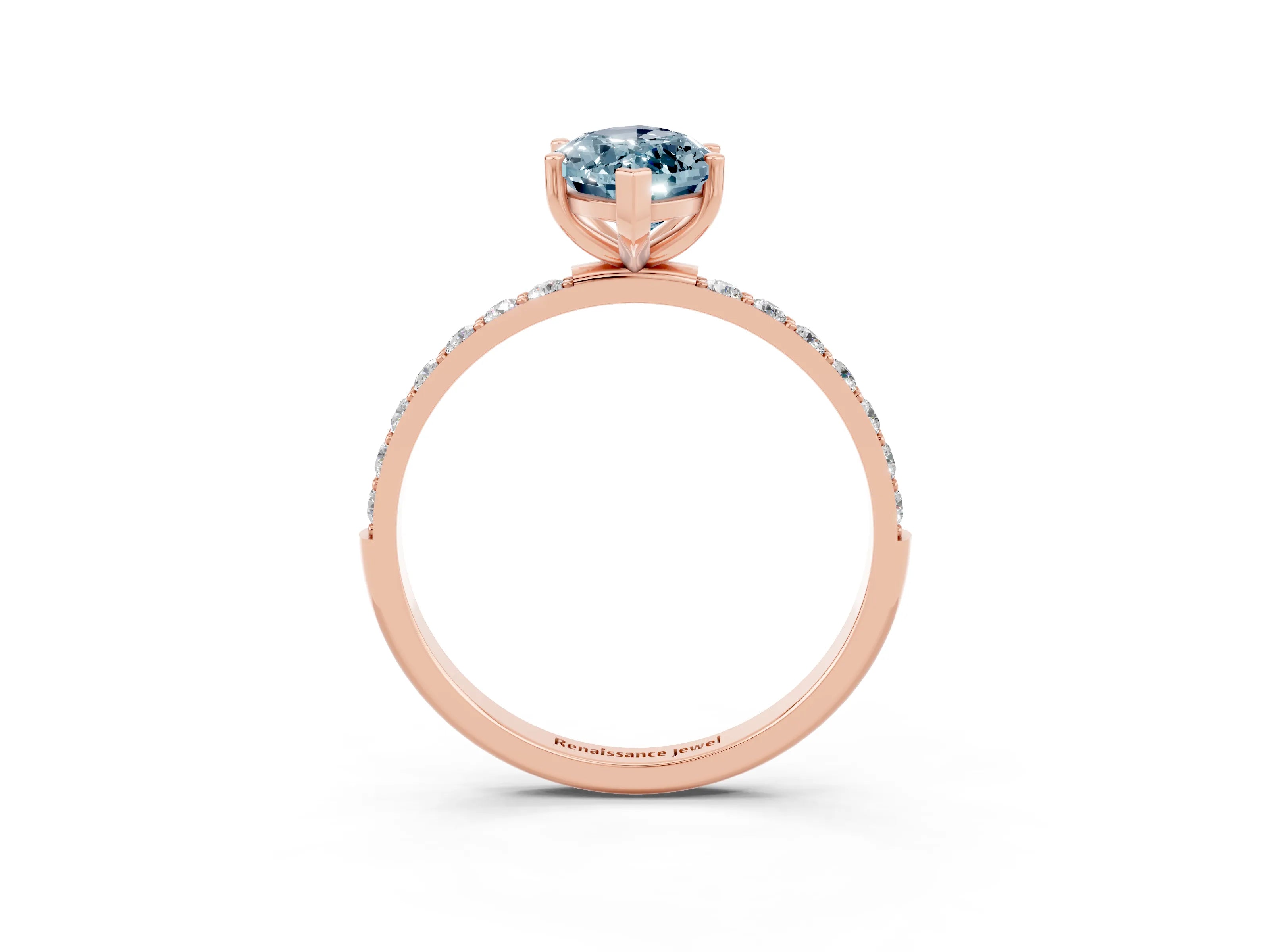 Rose gold Marquise Cut Aquamarine Solitaire Ring with Pave Band and Four Prong Setting_34