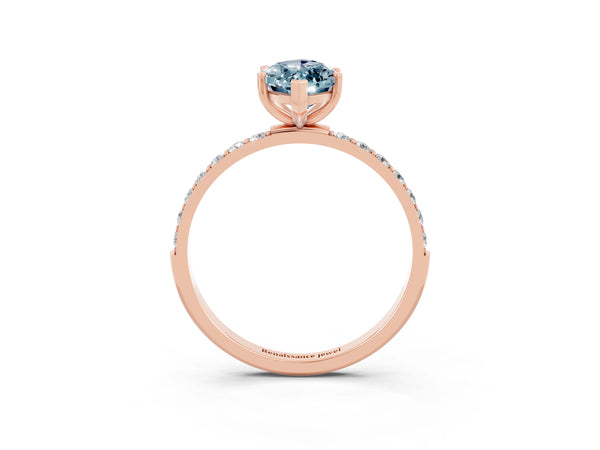 Rose gold Marquise Cut Aquamarine Solitaire Ring with Round  Pavé Band and Prong Setting