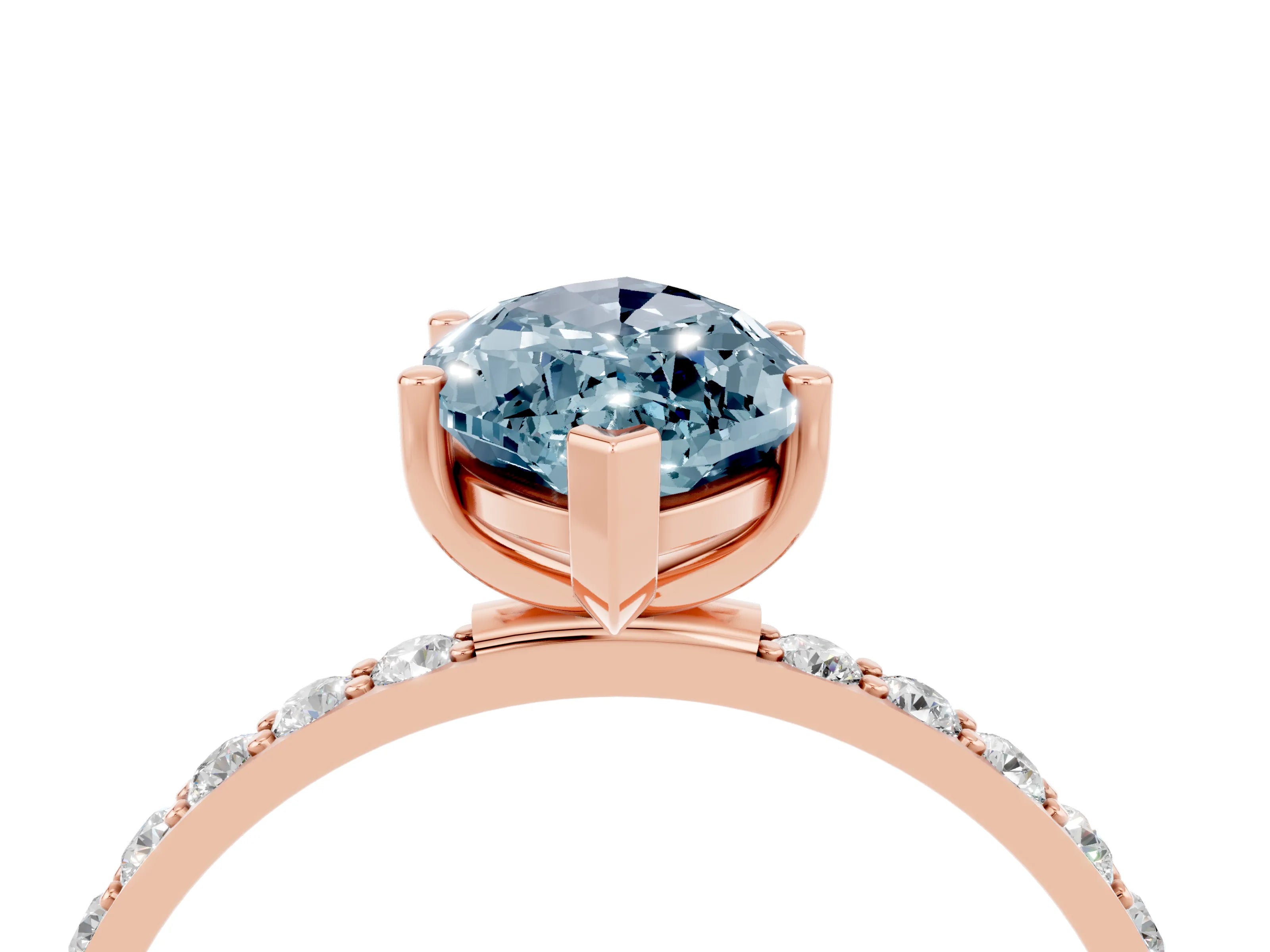Rose gold Marquise Cut Aquamarine Solitaire Ring with Pave Band and Four Prong Setting_35