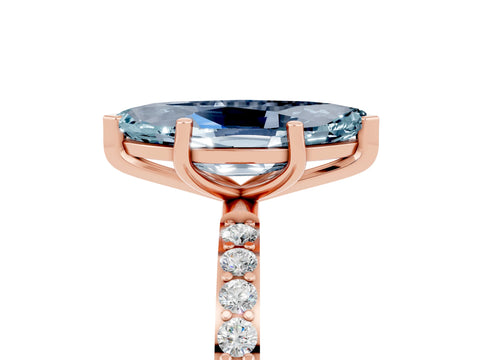 Rose gold Marquise Cut Aquamarine Solitaire Ring with Pave Band and Four Prong Setting_36